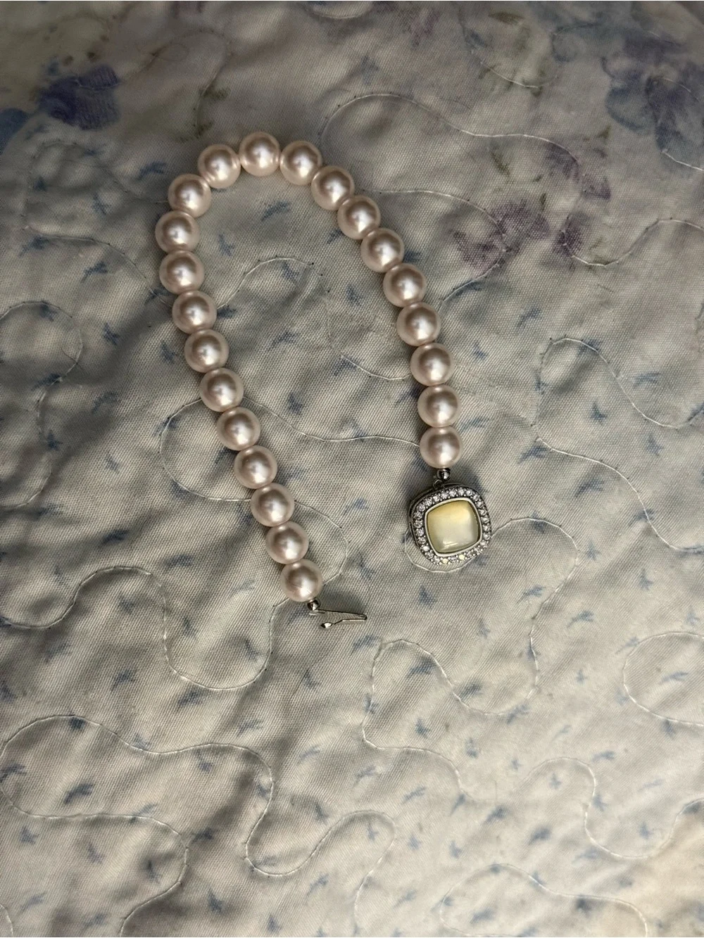 NWT-French Style Layered CZ Inlaid Square Pearl Bracelet